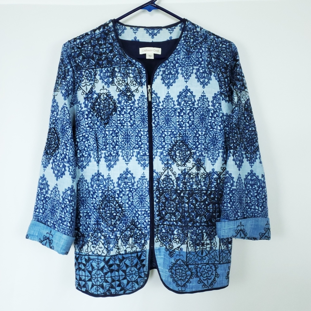 Coldwater Creek Embroidered Jacket Size 8 Blue